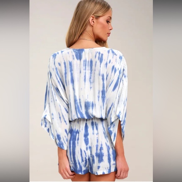 Lulus Seaside Gale Blue Tie Dye Romper Size Large - Picture 4 of 5